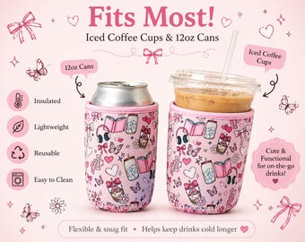 Bookish Cup Sleeve Iced Coffee Cozy Reader Drink Sleeve Book Lover Gift Coffee Sleeve Reuseable Can Cooler Cozy Reader Gift Reading Girl