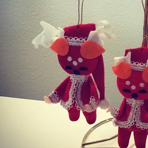 Vintage Felt Christmas Circus Reindeer Ornaments Set of 3