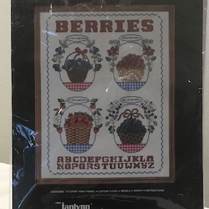 Vintage 1988 Janlynn Counted Cross Stitch “ Berry Baskets”
