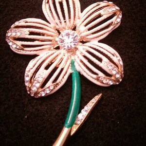 Large Flower Brooch with Rhinestones