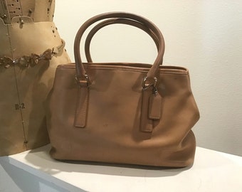 バッグ Vintage Coach Leather Tote Bag Brown Coach Brown Leather Double Handles Tote Shoulder Bag - Vintage