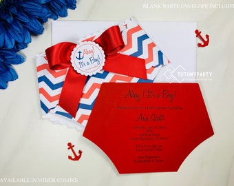 10 Nautical Theme Baby Shower Diaper Invitations|Nautical Theme Baby Shower|Baby Shower Invitations|Red and Blue|Diaper Invitations|Invites