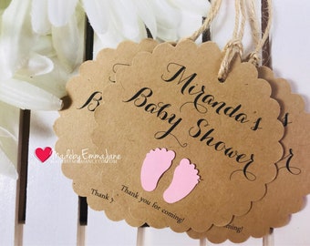 18 Baby Shower Favor Labels|Baby Shower Tags|Baby Shower Labels|Baby Girl Favor Labels|Favor Labels|Footprints Labels|Baby Shower Tags