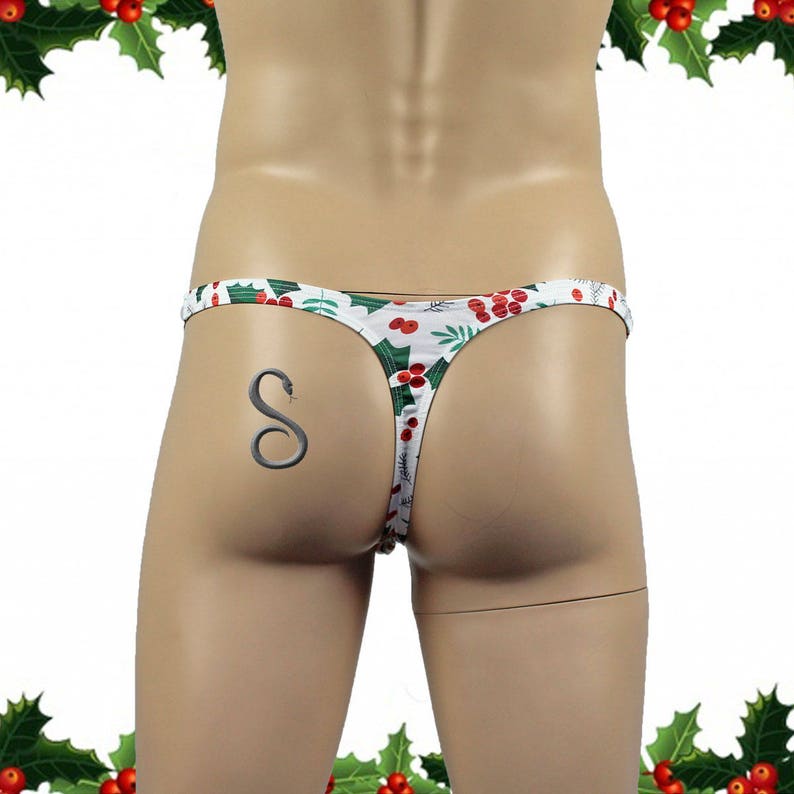 Mens Christmas Holly G string Thong Xmas Underwear