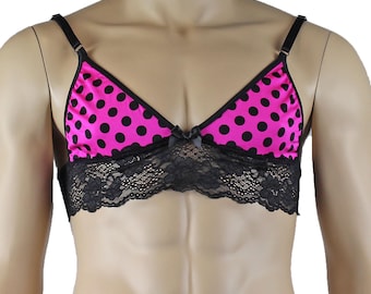 Herren Pink Polka Dot Hot Pink BH Top mit Spaß & Kokette Detail