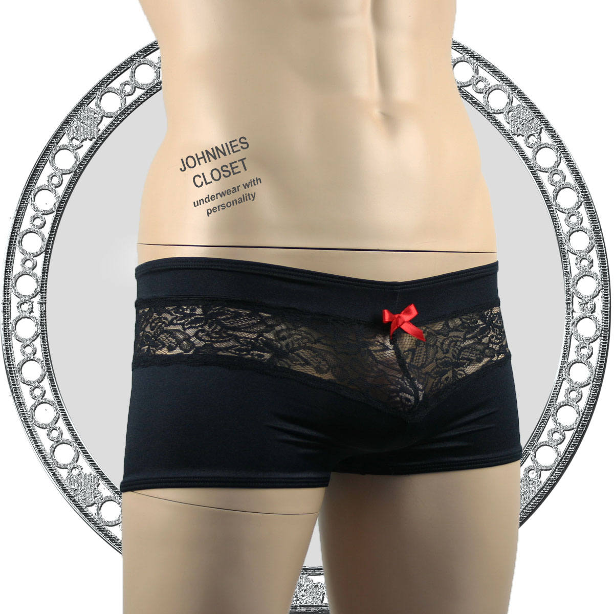 Mens Joanne Satin & Lace Boxer Brief Shorts Black Etsy