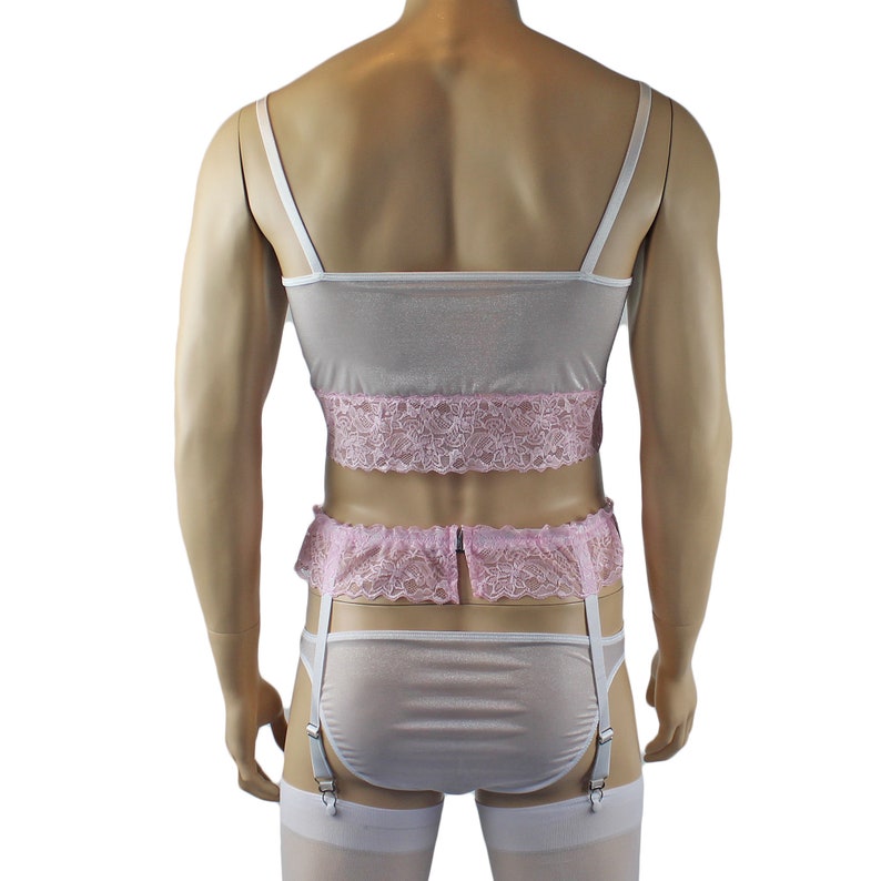 Brief Garterbelt and Stockings Pink Male Stretch Crystal /& Lace Camisole Top