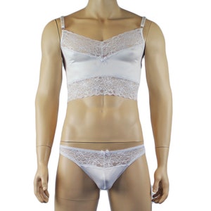 Male Romance Stretch Spandex Camisole Topp & Thong för Herrunderkläder Vit