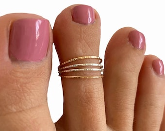 Four Strand Fitted Toe Ring / Sterling & Gold Fill Thin Strand in Combo or Sterling Silver / Hammered Finish / Wear as a Midi Ring