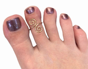 Double Swirl Toe Ring / Silver or Gold / One Size Fits All / Adjustable Toe Ring / Wear as Midi Ring