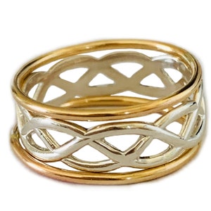 Stacking Celtic Weave and Skinny Bands  / Set of Three Rings  / 2 Round Skinny Bands + 1 Celtic Weave / Fitted Toe Rings in Silver or Gold