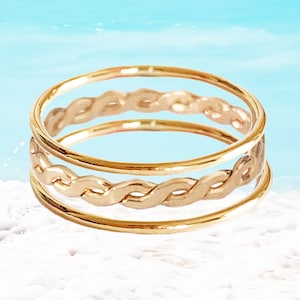 Stacking Toe Ringe Dreier Set / Mix and Match Fitted Zehe oder Knöchel Midi Ringe / Silber oder Gold Minimalistische Ringe / Geflochtene Ring Stack