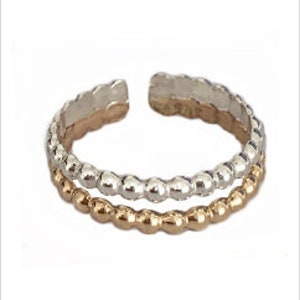 Doppelter Bienen-Band-Zehenring / 14k Gold Fill und Sterling Combo / Verstellbarer Zehenring / Männer und Frauen / Sommerschmuck! / Tragbar als Midi Ring