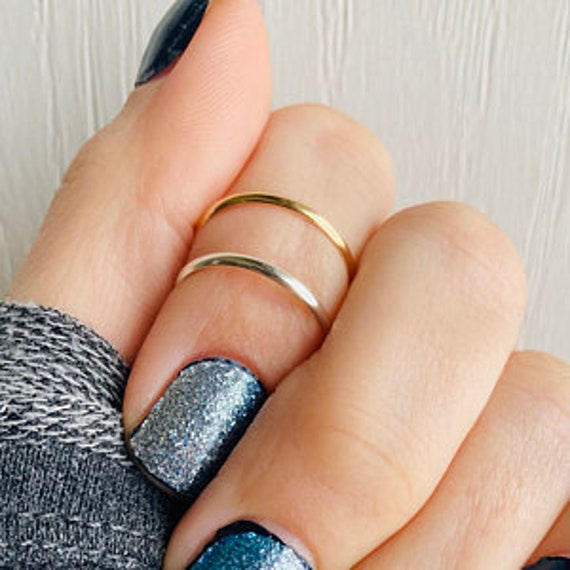 Toe Rings | Three Stackable Rings | Two Skinny Bands And One Braid In Sterling Or Gold Filled | Fitted Toe Rings Or Finger Ring Stack | Perfect As Knuckle Or Midi