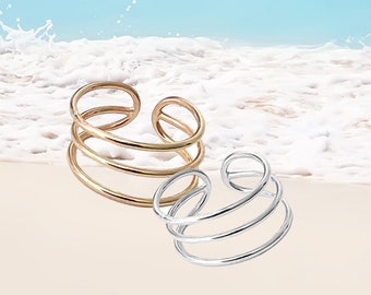 Three Strand Toe Ring / .925 Sterling Silver or 14k Gold Fill / Wide Adjustable Toe Ring / Hawaiian Beach Jewelry