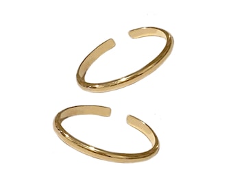 Set van twee 1 mm magere teenringen / 925 sterling zilver of 14K gouden vulling / eenvoudige dunne banden / verstelbare teenring