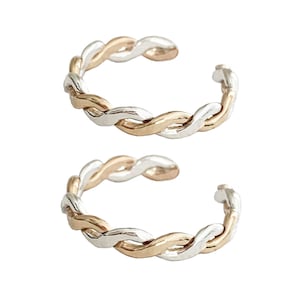 Set of Two Toe Rings / Two Tone Twine Medley Adjustable Toe Rings / One Size Fits All / Sterling Silver and 14K Gold Fill Cuff Ring