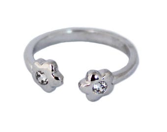 Flower CZ Toe Ring / .925 Sterling Silver / Adjustable / One Size Fits All