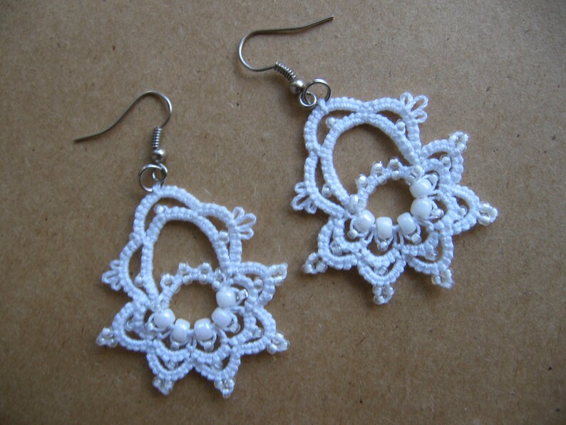 Tatting Lace Boho Wedding Earrings Glass Beads Jewellery Hand | Etsy