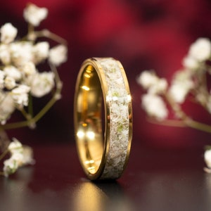 Blumenerhaltungs-Goldring.Memorial Ring Senden Sie Blumensträuße von Hochzeiten, Jubiläum. Vergoldeter Ring für Männer und Frauen