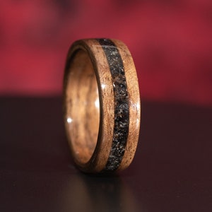 Black Walnut wood ring for men with black obsidian inlay. Solid wood or metal core. Engagement ring anniversary ring