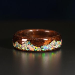 White Opal Mountain Wood Ring | Nature Inspired | Bentwood Ring with Smoked African Rosewood | His and Hers Rings | Wood Wedding Ring