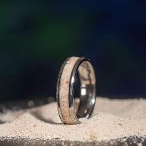 Ihre Sand Inlay Wolfram Ring | Senden Sie Ihren eigenen Sand | Männer 8 mm | Frauen 4 mm | Ehering | Verlobungsring Strand | Flitterwochen Geschenk Jahrestag