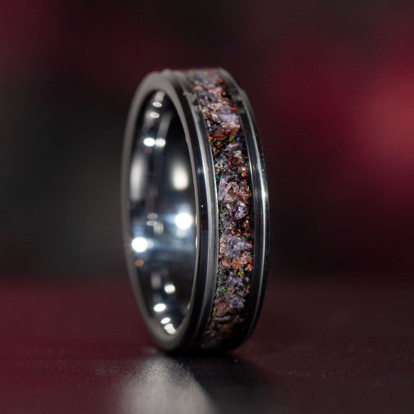 Tungsten Carbide Band with Amethyst, Garnet Opal and Onyx. Ring for men or women anniversaries, engagements, weddings and as a gift