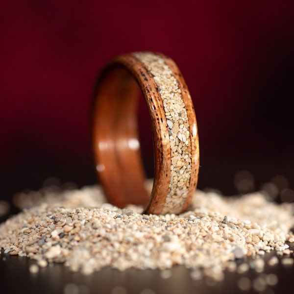 Preserve Your Memories with Sentimental Sand Inlay: Custom Mahogany Wood Ring