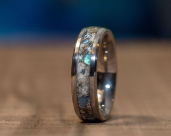 Abalone Shell Tungsten Wedding Band: Mother of Pearl Inlay