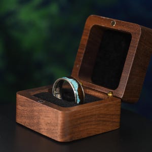 Black Walnut Ring Box, Magnetic Closure, Wooden Engagement Ring Box, Wedding Proposal Ring Holder