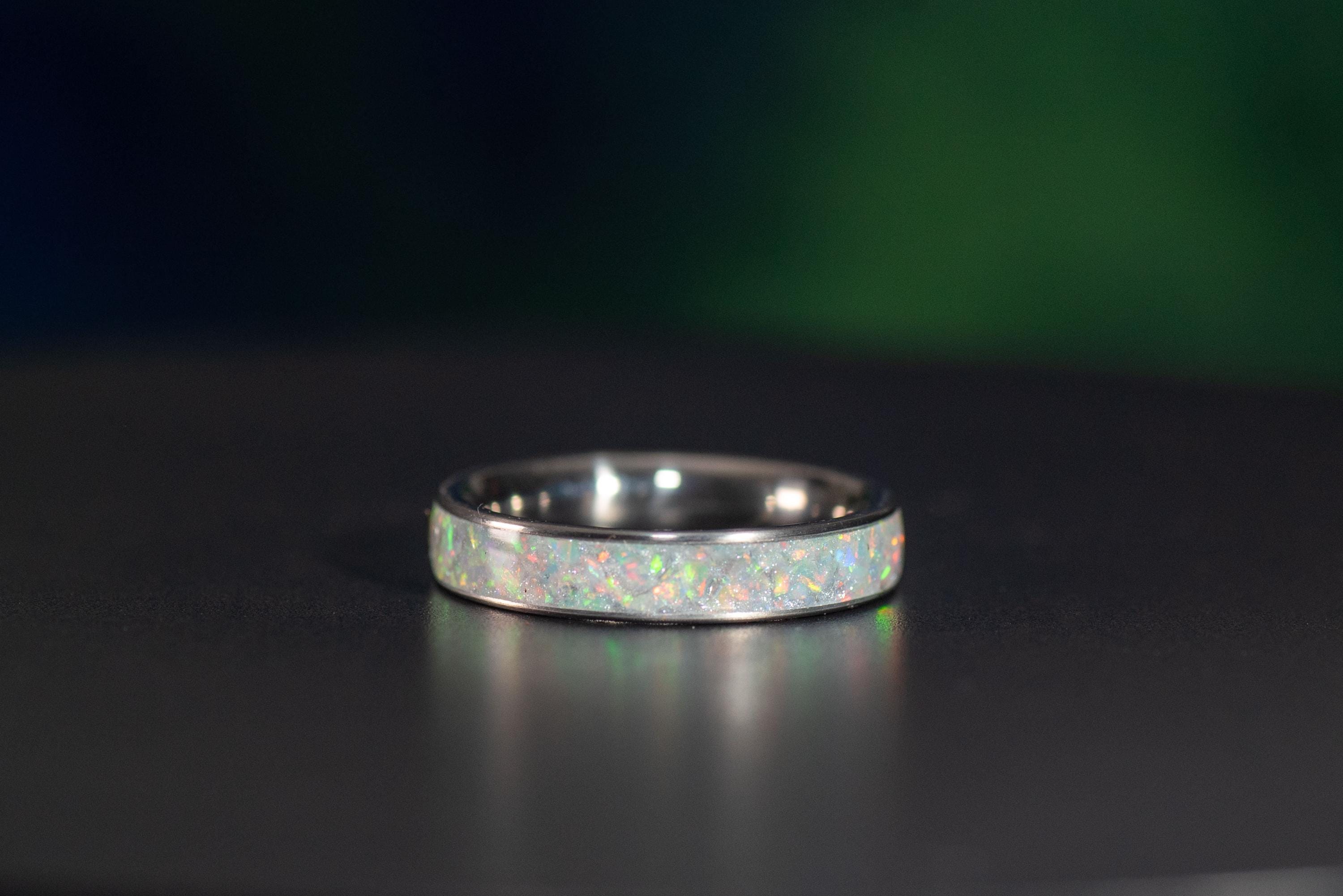 October Birthstone Ring | White Opal Ring | Titanium Ring | Ring for Men | Ring for Women | Wedding Birthstone Ring | 4mm, 6mm 8mm Width