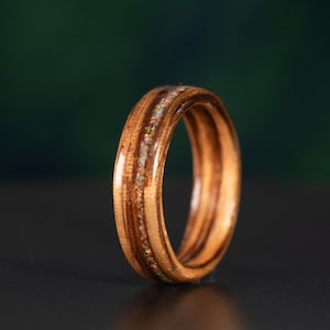 White Opal Wood Wedding Band | His and Hers Rings | Nature Inspired Engagement Ring