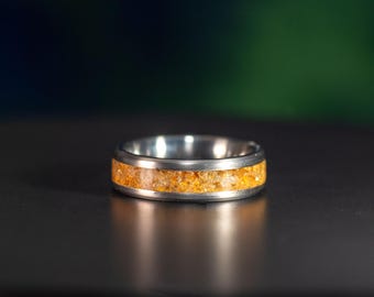 November Birthstone Ring | Citrine Ring | Titanium Ring | Ring for Men | Ring for Women | Wedding Birthstone Ring | 4mm, 6mm 8mm Width