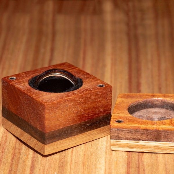 Handmade Magnetic Wooden Box for Rings and other Small Jewelry. Cube jewelry box for jewelry gifts.