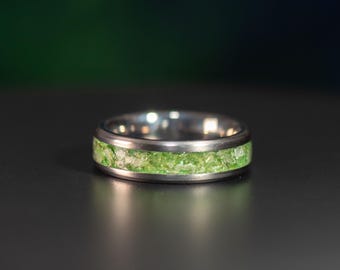 August Birthstone Ring | Peridot Ring | Titanium Ring | Ring for Men | Ring for Women | Handmade