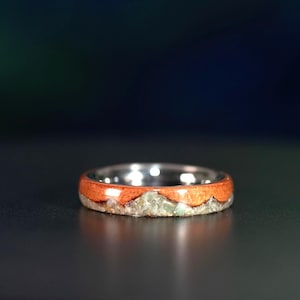 Women’s Wood Ring with Jade Mountain Inlay - 4mm Handmade Nature Inspired Band, Nature Inspired - Stainless Steel Core - Customizable