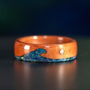 Ocean Wave Wood Ring | Blue Opal, Lapis Lazuli & Chrysocolla | Unique His and Hers Bands