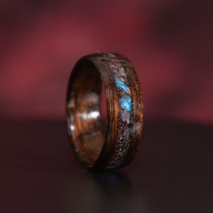 Unique Labradorite, Amethyst and Garnet Wood Ring | Smoked African Rosewood | Dark Wood Ring | Wood Wedding Ring | Wood Engagement Ring