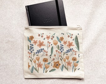 Floral Canvas Pouch- Bible Case- Canvas Zip Bag
