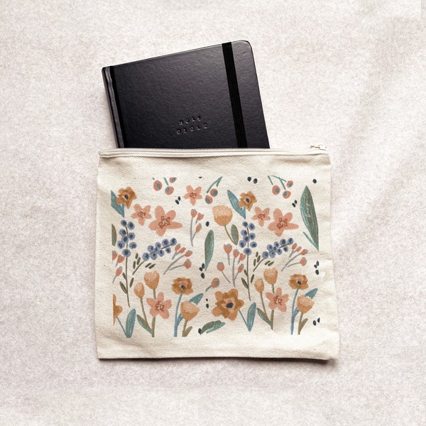 Floral Canvas Pouch- Bible Case- Canvas Zip Bag