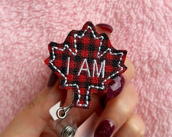 Buffalo Plaid Maple Leaf Badge Reel | Interchangeable Velcro Topper | Canadian Pride ID Holder | Nurses Week 2026 Gift Idea