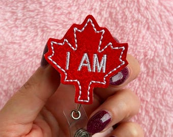 Maple Leaf Badge Reel | Interchangeable Velcro Topper | I Am Canadian Work ID Holder