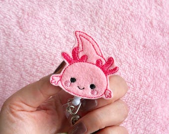 Etui na identyfikator z aksolotlem | Wymienna nakładka na rzep | Uroczy różowy identyfikator z aksolotlem dla pielęgniarek i personelu szkolnego