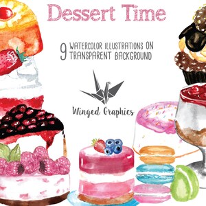 Handpainted watercolor original clipart: baking and desserts (high resolution individual files on transparent background) baking
