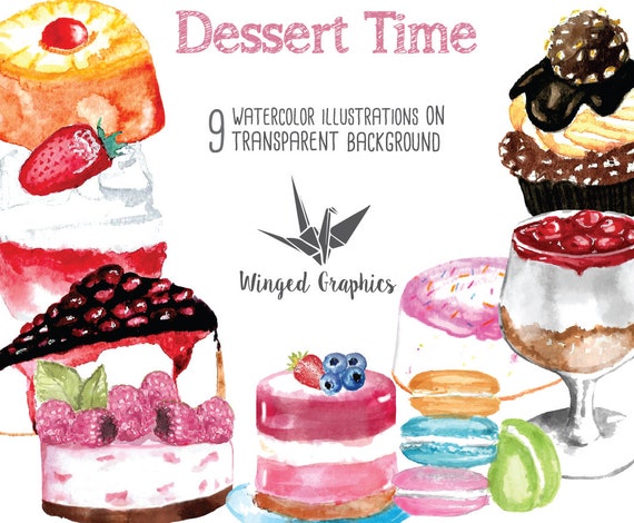 Handpainted Watercolor Original Clipart Baking And Desserts Etsy