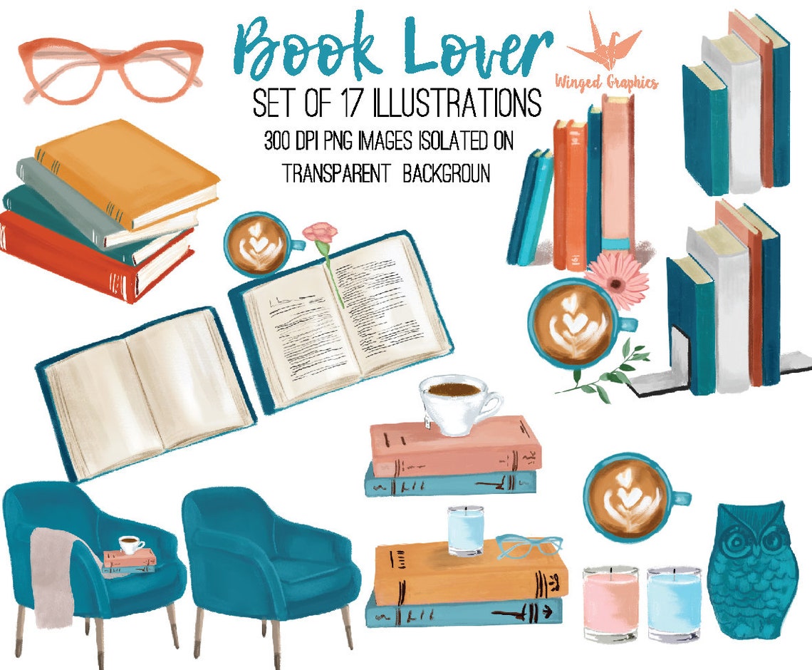 Book Lover : Digital Illustration, Digital Clipart, Hand Drawin High ...