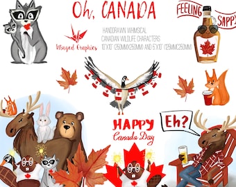 Canada Day: canadian wildlife character Clipart. Hand-Drawn Wildlife Illustrations  (Digital Download)