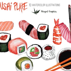 Sushi Time: Clipart digitale ad acquerello