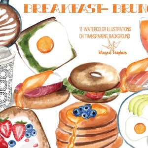 Breakfast / Brunch: watercolor clipart/ illustrations ( set of 8)